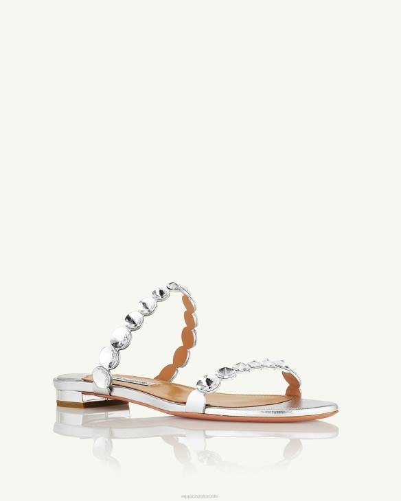 Aquazzura Maxi-Tequila Sandal Flat SILVER 8TLF247