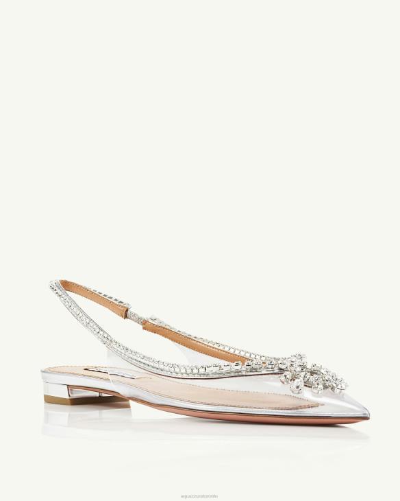 Aquazzura Seduction Crystal Sling Flat SILVER 8TLF272