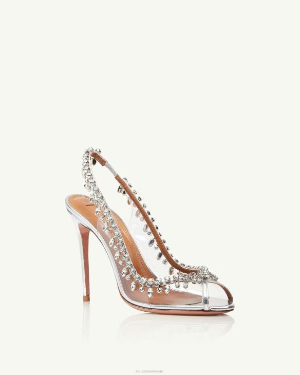 Aquazzura Temptation Crystal Sandal 105 SILVER 8TLF132